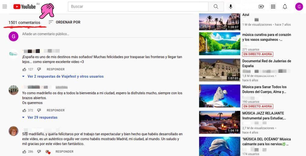 historial comentarios youtube